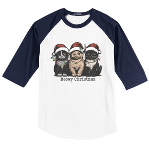 Meowy Christmas Xmas Cat Baseball Sleeve Shirt