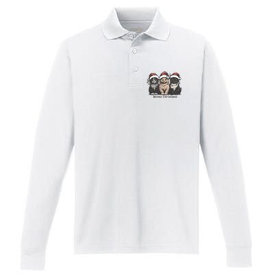 Meowy Christmas Xmas Cat Performance Long Sleeve Polo