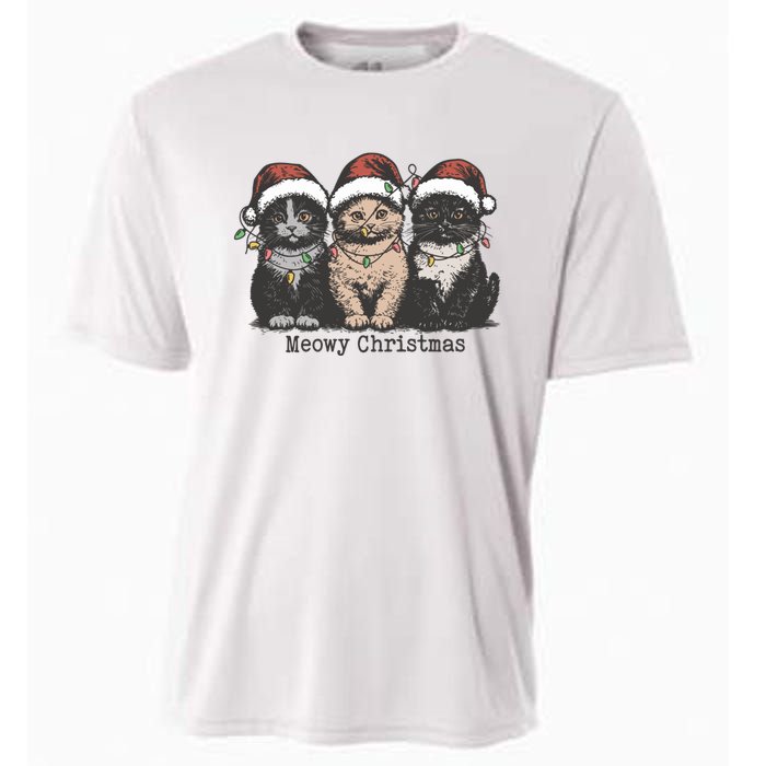 Meowy Christmas Xmas Cat Cooling Performance Crew T-Shirt