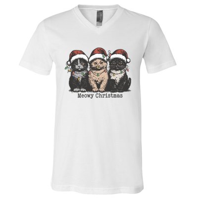 Meowy Christmas Xmas Cat V-Neck T-Shirt