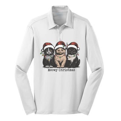 Meowy Christmas Xmas Cat Silk Touch Performance Long Sleeve Polo