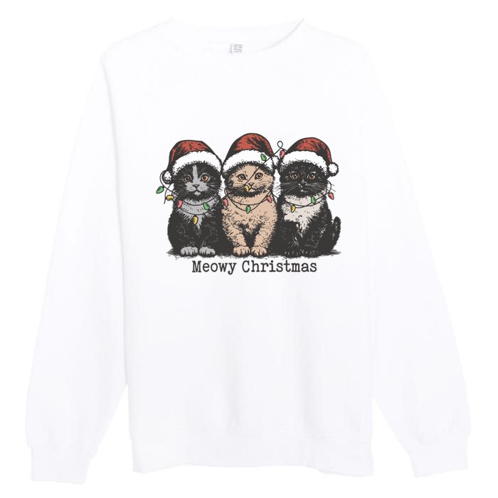 Meowy Christmas Xmas Cat Premium Crewneck Sweatshirt