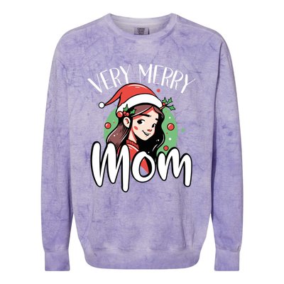 Mom Christmas Xmas Day Santa Mama Happy Holidays Mommy Great Gift Colorblast Crewneck Sweatshirt