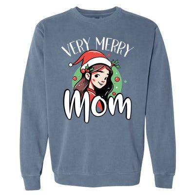 Mom Christmas Xmas Day Santa Mama Happy Holidays Mommy Great Gift Garment-Dyed Sweatshirt