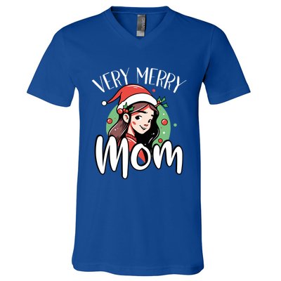 Mom Christmas Xmas Day Santa Mama Happy Holidays Mommy Great Gift V-Neck T-Shirt