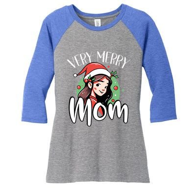 Mom Christmas Xmas Day Santa Mama Happy Holidays Mommy Great Gift Women's Tri-Blend 3/4-Sleeve Raglan Shirt