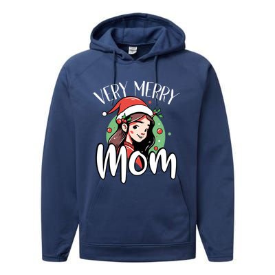 Mom Christmas Xmas Day Santa Mama Happy Holidays Mommy Great Gift Performance Fleece Hoodie