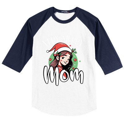 Mom Christmas Xmas Day Santa Mama Happy Holidays Mommy Great Gift Baseball Sleeve Shirt