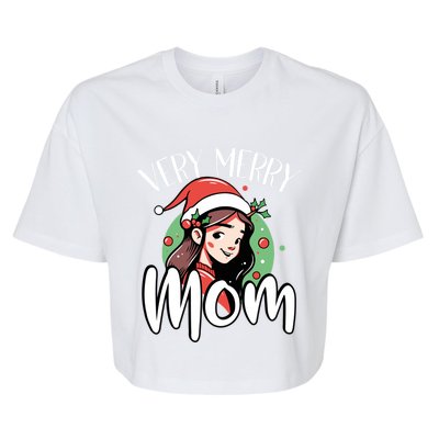 Mom Christmas Xmas Day Santa Mama Happy Holidays Mommy Great Gift Bella+Canvas Jersey Crop Tee