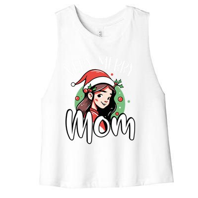 Mom Christmas Xmas Day Santa Mama Happy Holidays Mommy Great Gift Women's Racerback Cropped Tank