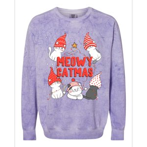 Meowy Catmas Xmas Novelty Cat Lover Christmas Lights Great Gift Colorblast Crewneck Sweatshirt