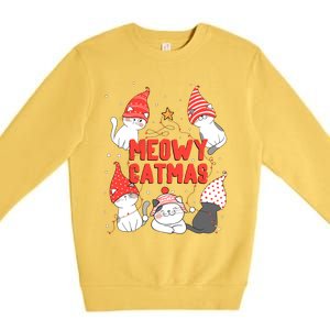 Meowy Catmas Xmas Novelty Cat Lover Christmas Lights Great Gift Premium Crewneck Sweatshirt