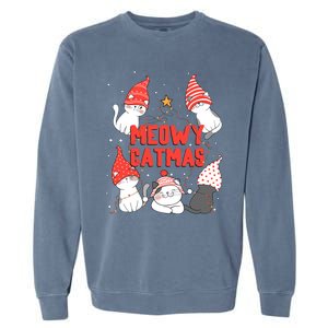 Meowy Catmas Xmas Novelty Cat Lover Christmas Lights Great Gift Garment-Dyed Sweatshirt