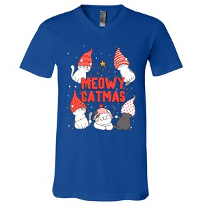 Meowy Catmas Xmas Novelty Cat Lover Christmas Lights Great Gift V-Neck T-Shirt