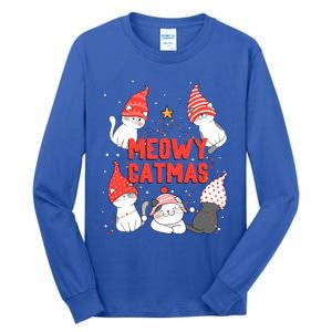 Meowy Catmas Xmas Novelty Cat Lover Christmas Lights Great Gift Tall Long Sleeve T-Shirt