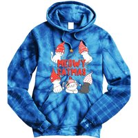 Meowy Catmas Xmas Novelty Cat Lover Christmas Lights Great Gift Tie Dye Hoodie