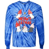 Meowy Catmas Xmas Novelty Cat Lover Christmas Lights Great Gift Tie-Dye Long Sleeve Shirt