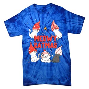 Meowy Catmas Xmas Novelty Cat Lover Christmas Lights Great Gift Tie-Dye T-Shirt