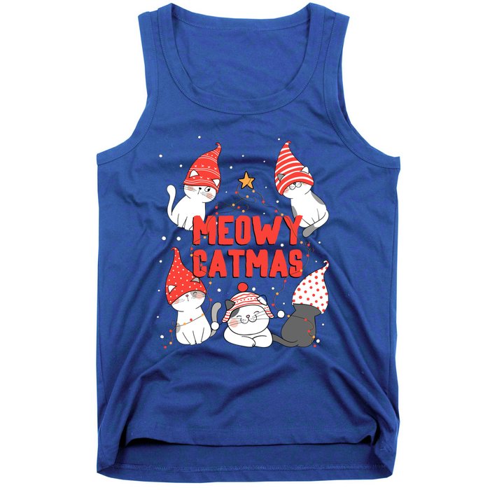 Meowy Catmas Xmas Novelty Cat Lover Christmas Lights Great Gift Tank Top