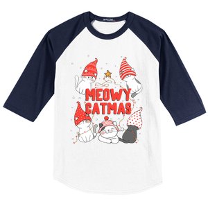 Meowy Catmas Xmas Novelty Cat Lover Christmas Lights Great Gift Baseball Sleeve Shirt