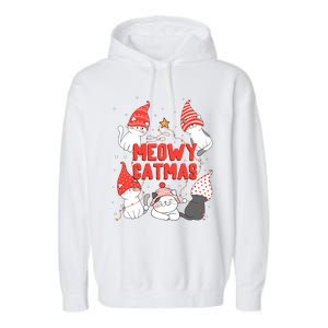 Meowy Catmas Xmas Novelty Cat Lover Christmas Lights Great Gift Garment-Dyed Fleece Hoodie