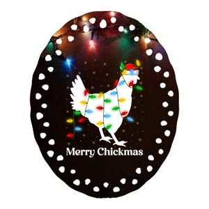 Merry Chickmas Xmas Lighting Santa Chicken Christmas Funny Gift Ceramic Oval Ornament