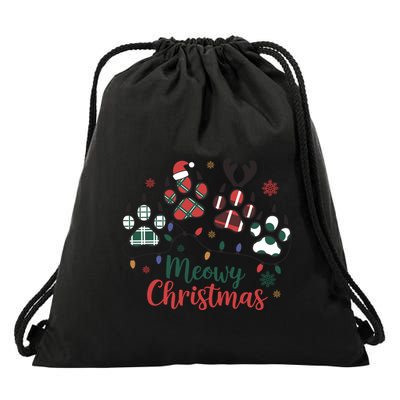 Meowy Christmas Xmas Holiday Cat Lover Drawstring Bag