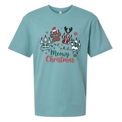 Meowy Christmas Xmas Holiday Cat Lover Sueded Cloud Jersey T-Shirt