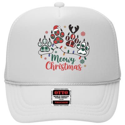 Meowy Christmas Xmas Holiday Cat Lover High Crown Mesh Back Trucker Hat