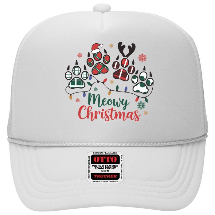 Meowy Christmas Xmas Holiday Cat Lover High Crown Mesh Back Trucker Hat