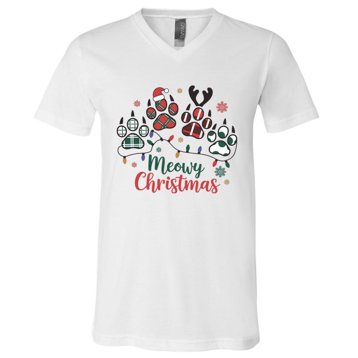 Meowy Christmas Xmas Holiday Cat Lover V-Neck T-Shirt