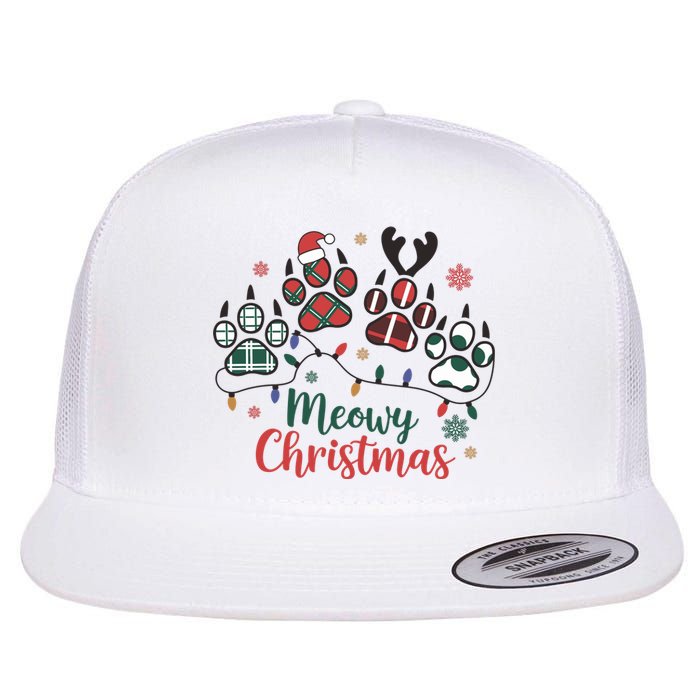 Meowy Christmas Xmas Holiday Cat Lover Flat Bill Trucker Hat