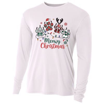 Meowy Christmas Xmas Holiday Cat Lover Cooling Performance Long Sleeve Crew