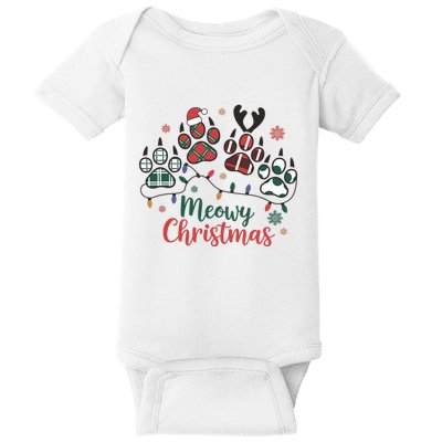 Meowy Christmas Xmas Holiday Cat Lover Baby Bodysuit