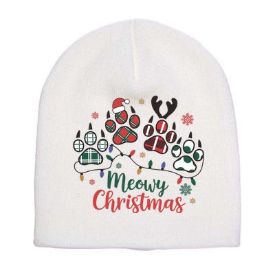 Meowy Christmas Xmas Holiday Cat Lover Short Acrylic Beanie