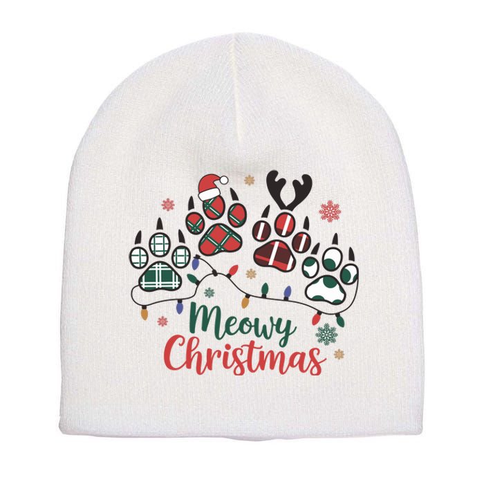 Meowy Christmas Xmas Holiday Cat Lover Short Acrylic Beanie