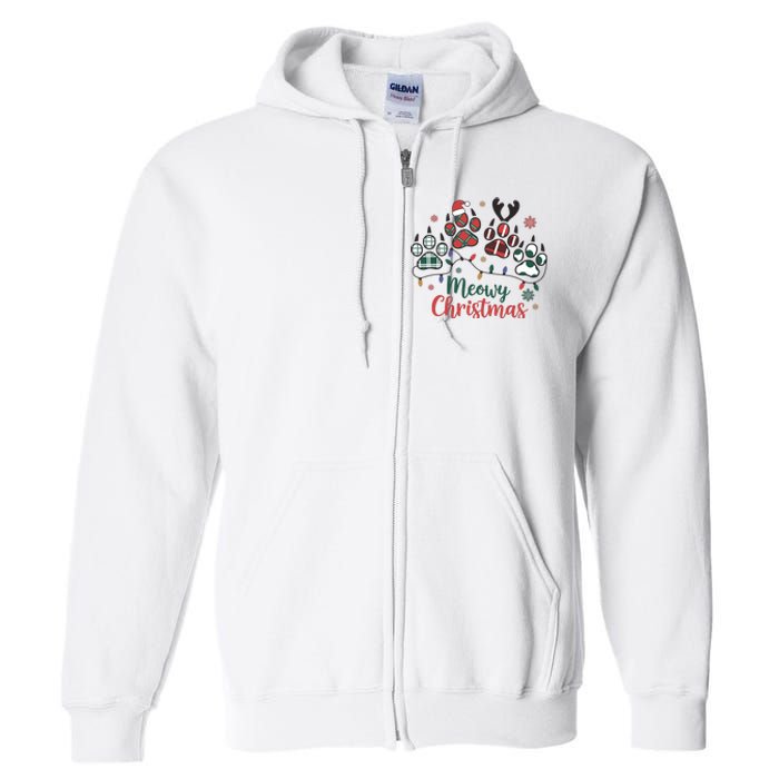 Meowy Christmas Xmas Holiday Cat Lover Full Zip Hoodie