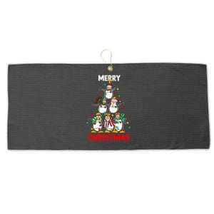 Merry Christmas Xmas Tree Penguins Happy Holiday Xmas Pajama Gift Large Microfiber Waffle Golf Towel