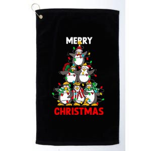 Merry Christmas Xmas Tree Penguins Happy Holiday Xmas Pajama Gift Platinum Collection Golf Towel