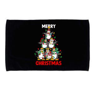 Merry Christmas Xmas Tree Penguins Happy Holiday Xmas Pajama Gift Microfiber Hand Towel