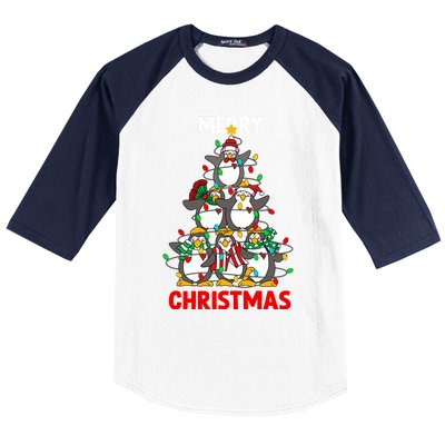 Merry Christmas Xmas Tree Penguins Happy Holiday Xmas Pajama Gift Baseball Sleeve Shirt