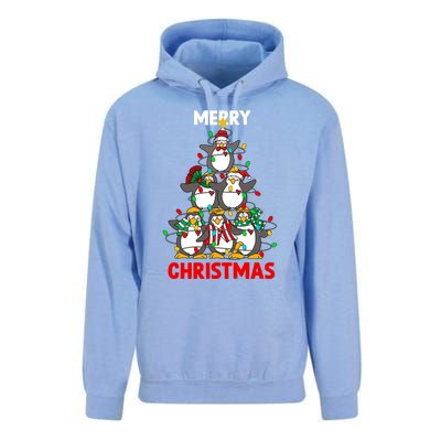 Merry Christmas Xmas Tree Penguins Happy Holiday Xmas Pajama Gift Unisex Surf Hoodie