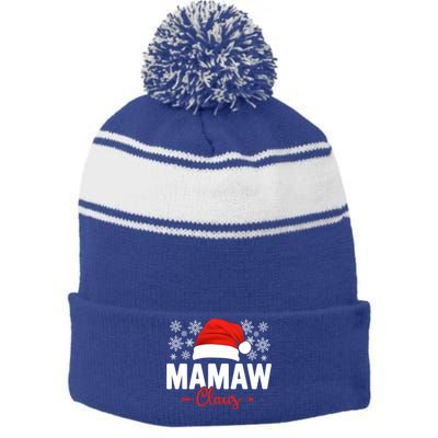 Mamaw Claus Xmas Light Funny Santa Hat Christmas Ugly Gift Stripe Pom Pom Beanie