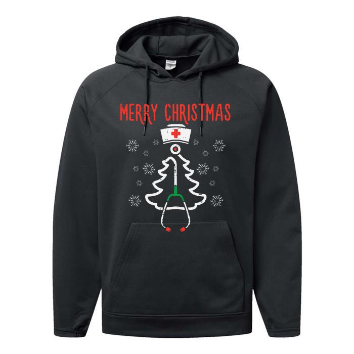 Merry Christmas Xmas Stethoscope Nurse Christmas Scrub Performance Fleece Hoodie