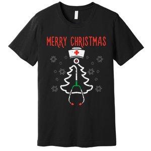 Merry Christmas Xmas Stethoscope Nurse Christmas Scrub Premium T-Shirt