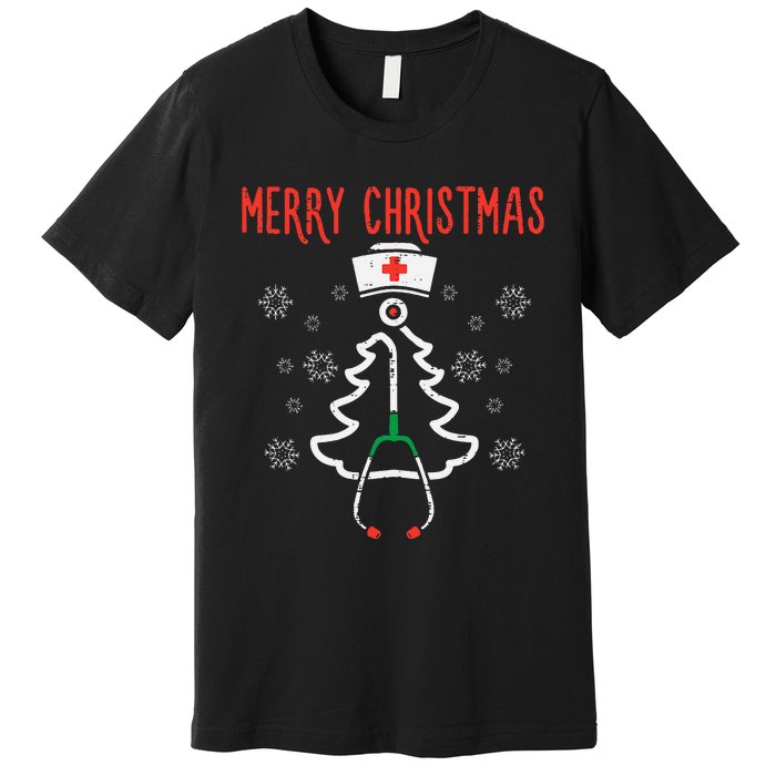 Merry Christmas Xmas Stethoscope Nurse Christmas Scrub Premium T-Shirt