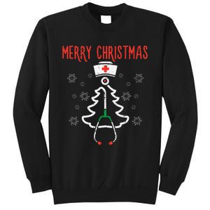 Merry Christmas Xmas Stethoscope Nurse Christmas Scrub Tall Sweatshirt