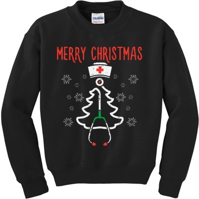 Merry Christmas Xmas Stethoscope Nurse Christmas Scrub Kids Sweatshirt