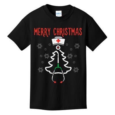 Merry Christmas Xmas Stethoscope Nurse Christmas Scrub Kids T-Shirt