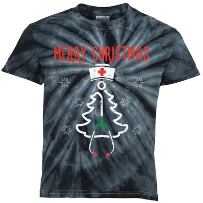 Merry Christmas Xmas Stethoscope Nurse Christmas Scrub Kids Tie-Dye T-Shirt